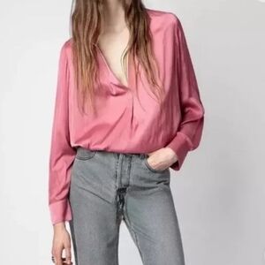 NWOT Zadig & Voltaire Tink Silky Satin Tunic Blouse Flowy Vieux Rose Pink XS